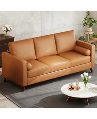Gaomon 86" Leather Sofa for Living Room, Mid-Century Modern Couch with Deep Seats, Brown Faux , 3 Seat Sofa with Removable Cover for Apartment