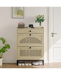 gaomon Shoe Storage Cabinet with 2 Flip Drawers & Top Drawer, Hollow Panel Design, Adjustable Shoe Organizer for Entryway