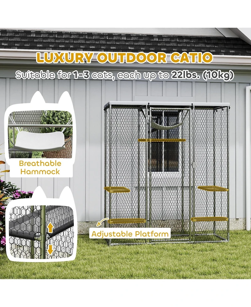 PawHut Large Catio Outdoor Cat Enclosure with Waterproof Cover