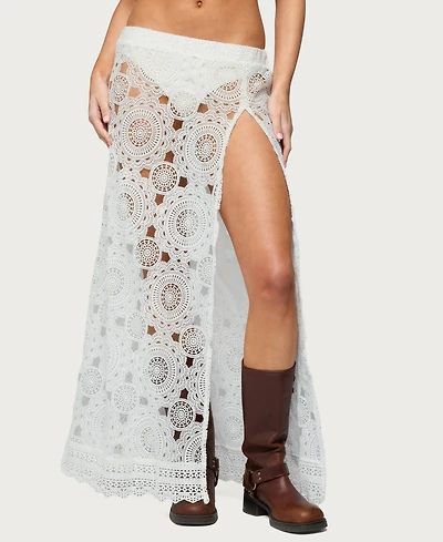 Edikted Women's Milana Slit Sheer Lace Maxi Skirt