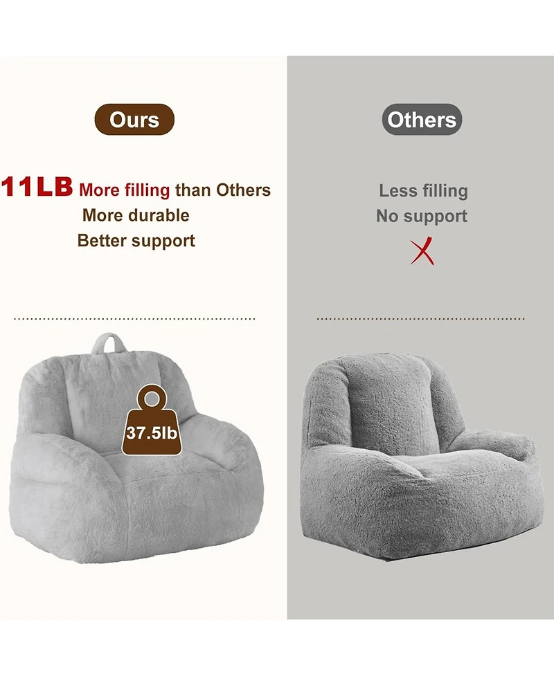 gaomon Giant Bean Bag Chair, Faux Fur Stuffed Bean Bag Couch with Filler, Bean Bag Chair for Adults, Big Lazy Sofa Floor Sofa with Handle
