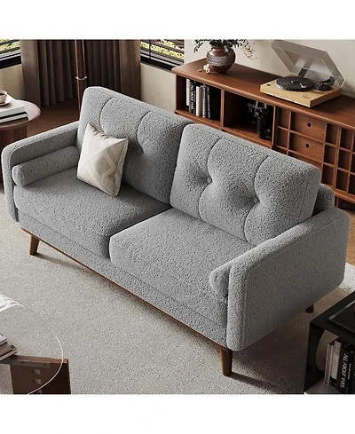 gaomon 65" Mid Century Modern Loveseat Sofa for Small Spaces, 2 Seater Boucle Upholstered Couch with Button Tufted Design & Wood Legs