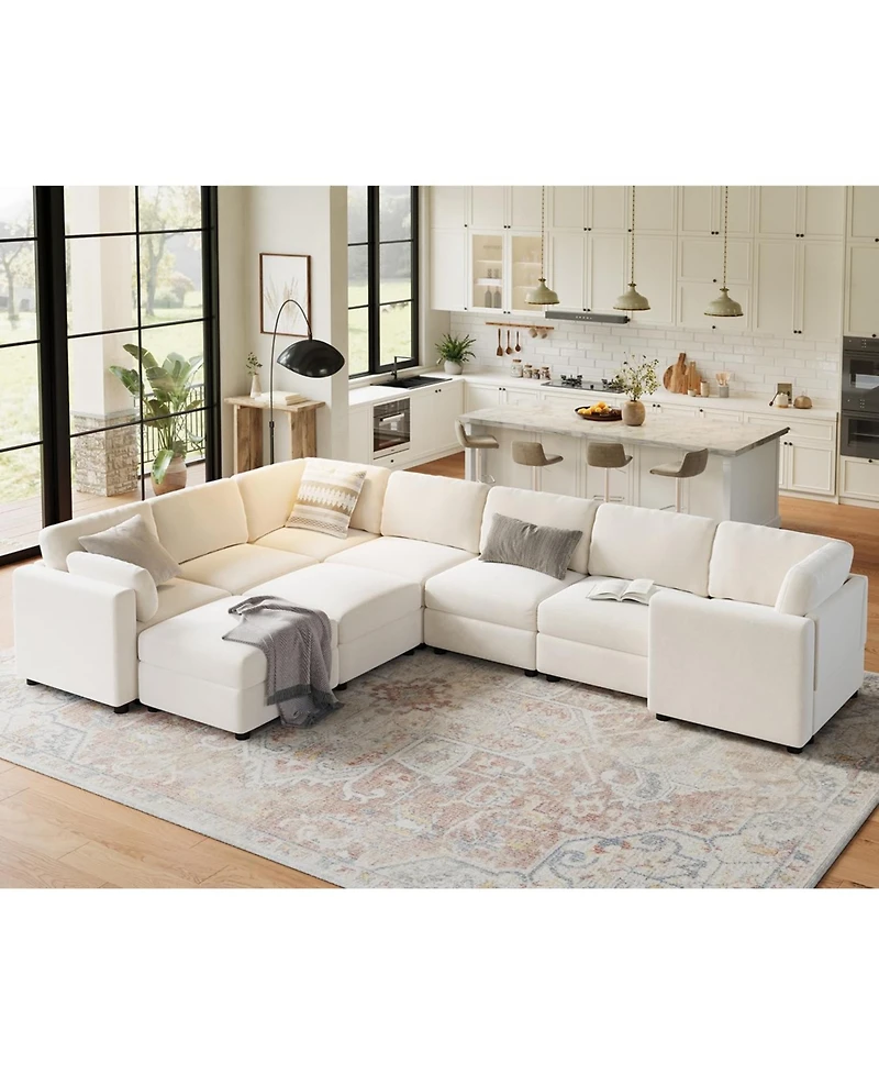 gaomon L-Shaped Modular Sectional Sofa, Oversized 9 Seat Couch with 2 Storage Ottoman, 2 Pillows, Modern Deep Seat Comfy Couch