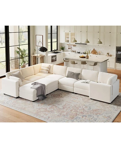 gaomon L-Shaped Modular Sectional Sofa, Oversized 9 Seat Couch with 2 Storage Ottoman, 2 Pillows, Modern Deep Seat Comfy Couch