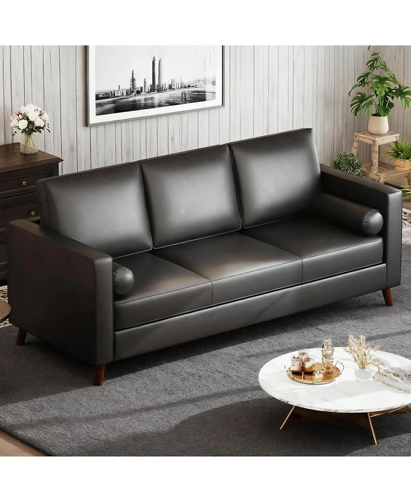 gaomon 86" Leather Sofa for Living Room, Mid-Century Modern Couch with Deep Seats, Faux Leather Couch, 3 Seat Sofa with Removable Cover for Apartment