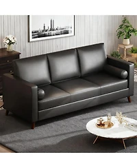 gaomon 86" Leather Sofa for Living Room, Mid-Century Modern Couch with Deep Seats, Faux Leather Couch, 3 Seat Sofa with Removable Cover for Apartment