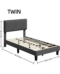 gaomon twin size upholstered platform bed frame with headboard, wooden slat support and noise-free easy assembly design
