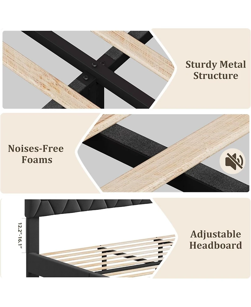 gaomon Upholstered Bed Frame with Headboard, Heavy-Duty Platform Bed Frame with Strong Wood Slats