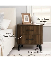 LuxenHome Mid Century Modern Nightstand, Walnut Night Stand with Curved Edge, Nightstand with Drawers