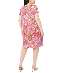 Msk Plus Short-Sleeve Printed Dress