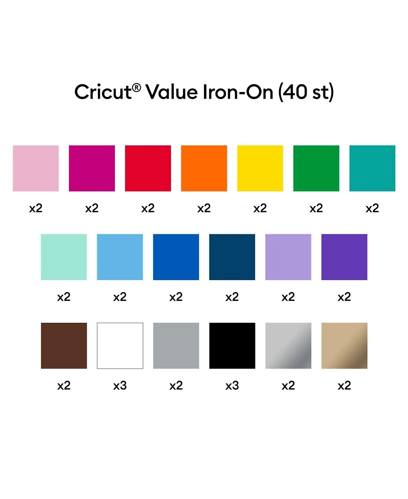 Cricut Value Iron-On Vinyl Sheets, Rainbow Sampler - 12 in x 12 in (40 count)
