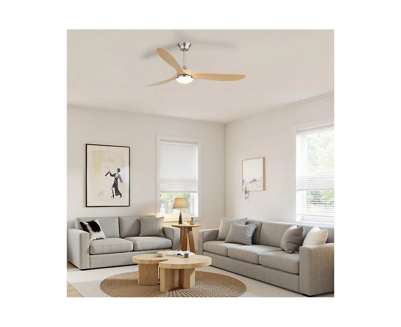 Sofucor 60-inch Modern Sand Nickel 3-blade Ceiling Fan Light With Remote Control Supports Mobile Phone Connection And Voice Function