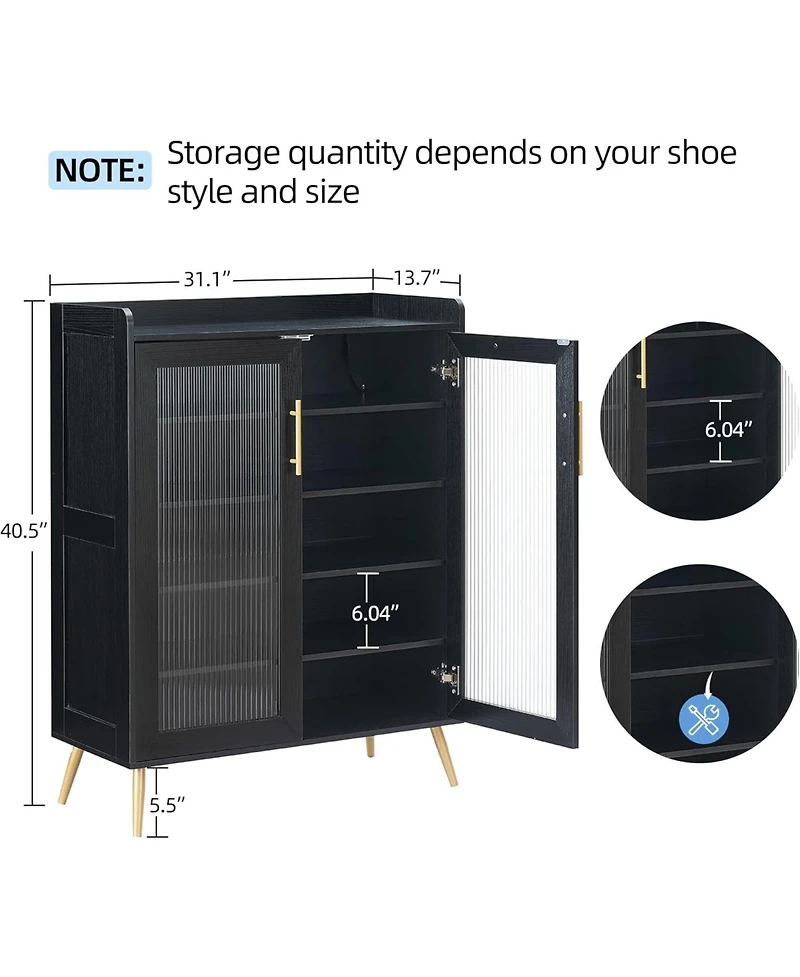 gaomon 5-Tier Shoe Cabinet with Glass Front Doors, Durable Storage Organizer Featuring Reinforced Support Legs
