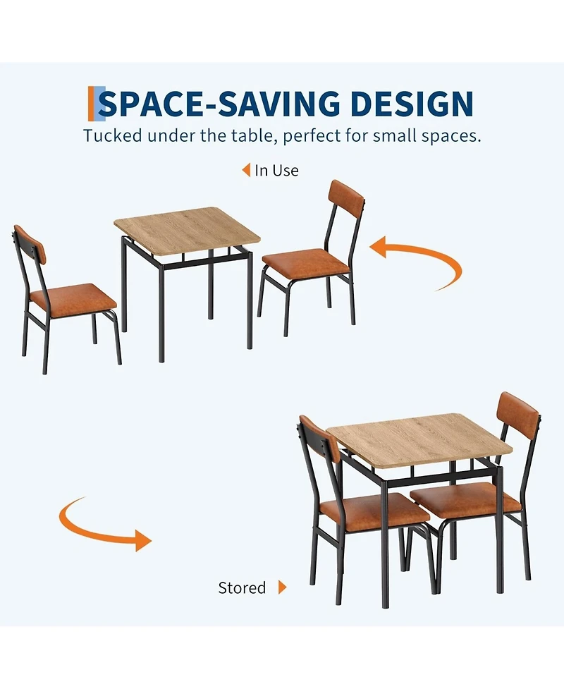 gaomon 3Pcs Small Kitchen Table Set for 2, Wooden Dining Table Set for 2, Farmhouse Table Set with Table and Chair for Small Rooms or Flats