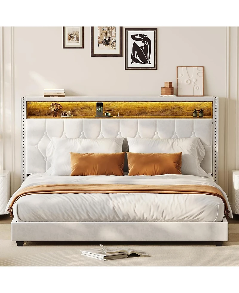 gaomon Bed Frame with Led Lights and Charging Station