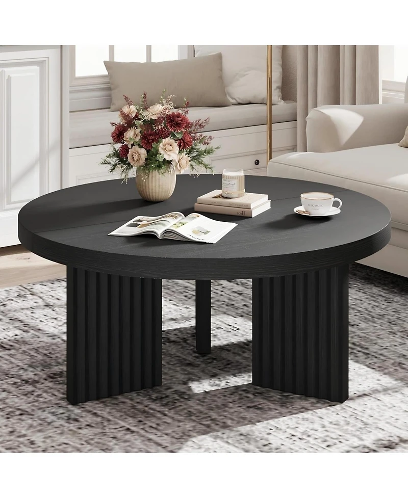 gaomon 335" Round Coffee Table, Circle Center Table with Fluted Legs & 13" Thick Top, Accent Cocktail Tables for Living Room, Bedroom, Easy