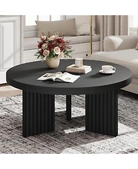 gaomon 335" Round Coffee Table, Circle Center Table with Fluted Legs & 13" Thick Top, Accent Cocktail Tables for Living Room, Bedroom, Easy