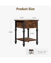 gaomon Nightstand Sets for 2, Industrial Side Table with Drawer and Storage Shelf, Metal Frame End Table with Wooden Top, Space Saving Console Table