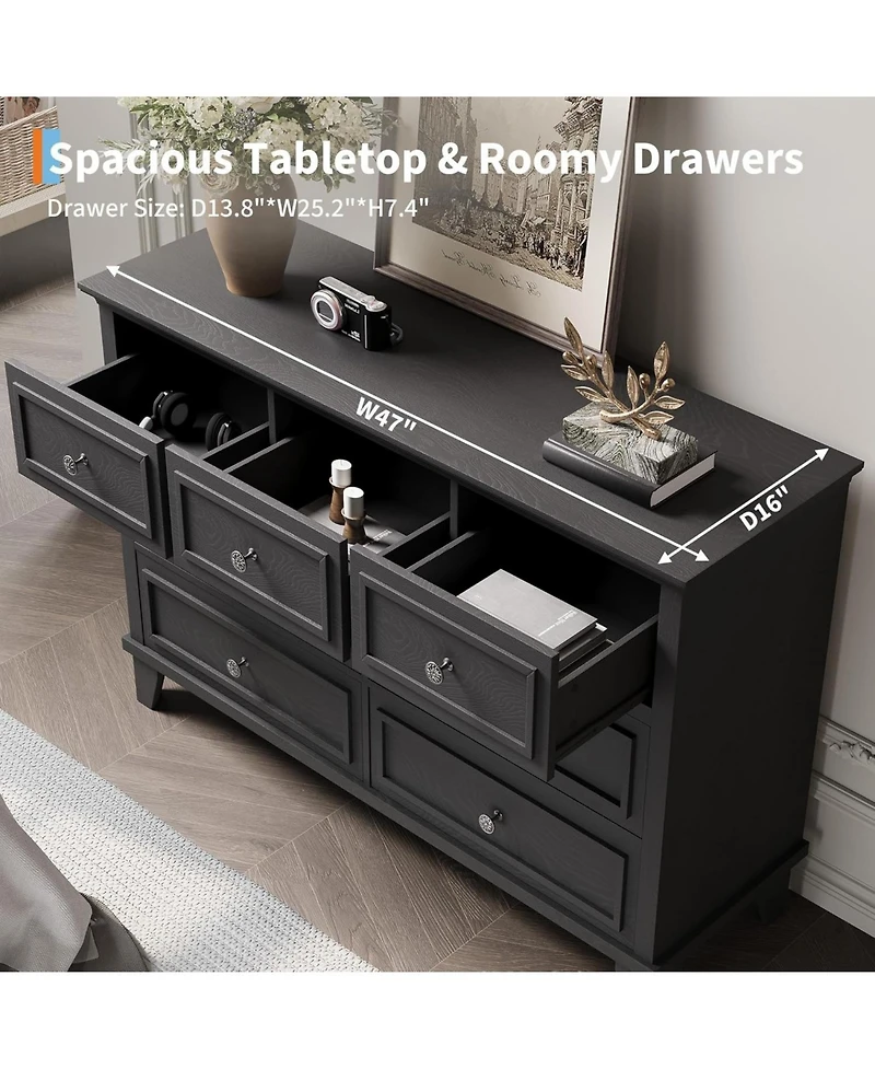 gaomon 7 Drawer Dresser, Rustic Wood Chest with Deep Drawers & Metal Handles, Thickened Top for Bedroom Entryway Closet