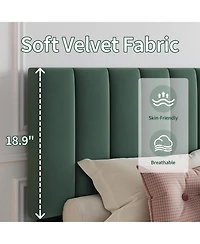 Queen Velvet Upholstered Platform Bed Frame with Vertical Channel Tufted Headboard,Adjustable Height Fits 8–12" Mattress,Noise-Free