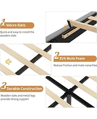 gaomon Full Size Velvet Platform Bed Frame with Vertical Channel Tufted Adjustable Headboard, Sturdy Wooden Slats, No Box Spring Needed