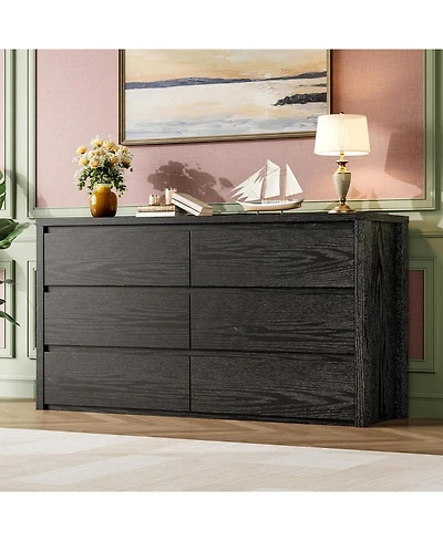 gaomon 6 Drawer Dresser for Bedroom, Wide Handle-Free Wooden Chest of Drawers, Modern Storage Cabinet for Living Room or Entryway