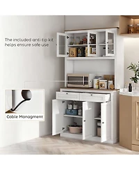 Yigii 71" Kitchen Cabinet with Microwave Stand, 8 Compartments, 2 Drawers, Adjustable Shelves, Modern Design