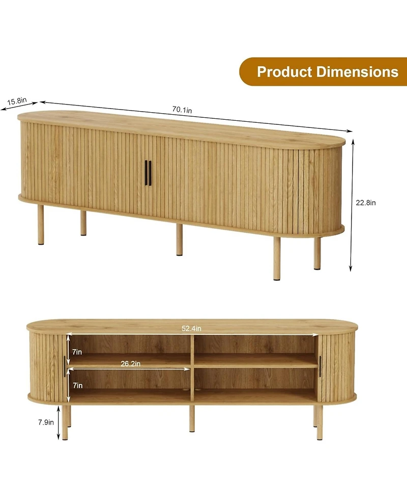 gaomon 70.1 in Tv Stand, Modern Tv Console Table with Storage Compartment and Sliding Door, Gaming Entertainment Center with Cabinet for Living Room