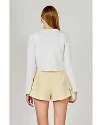 endless rose Women's Flower and Pearl Trim Knit Cardigan