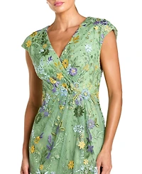 Mac Duggal Women's Faux Wrap Embroidered Cap Sleeve Gown