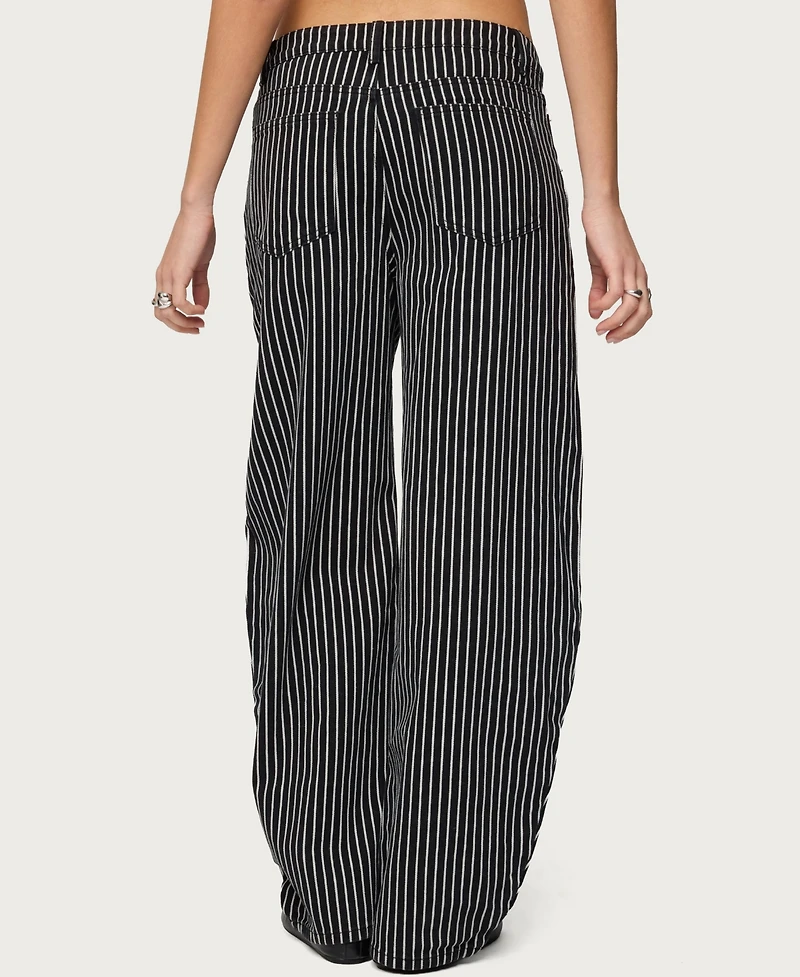 Edikted Women's Pinstripe Low Rise Barrel Leg Jeans