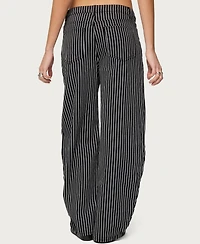 Edikted Women's Pinstripe Low Rise Barrel Leg Jeans