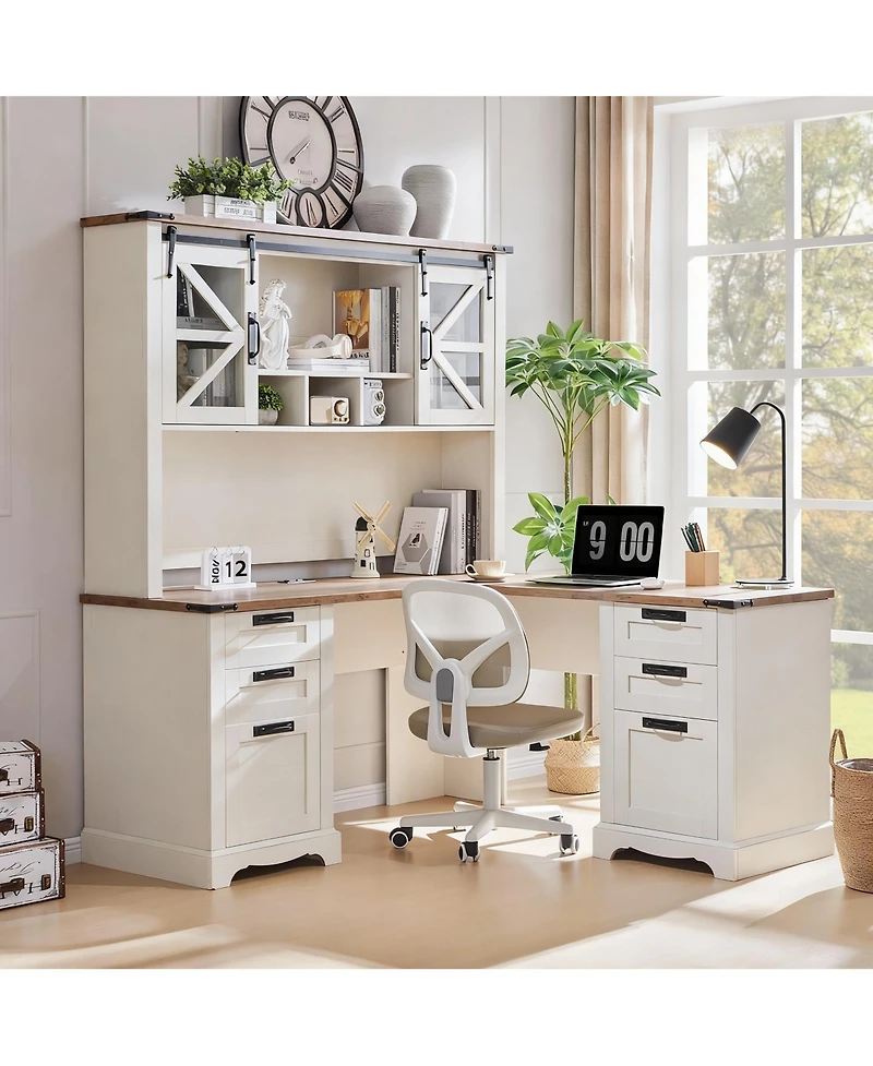 Yigii Farmhouse Shelves with Sliding Barn Door and Storage