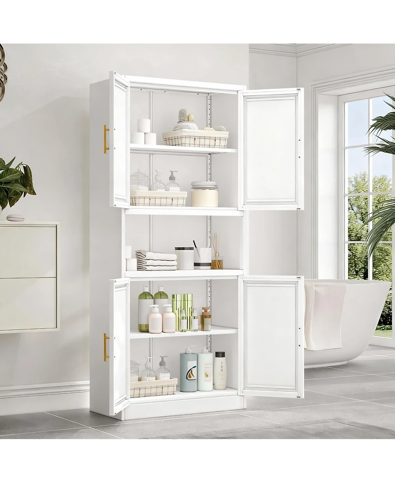 Yigii Heavy Gauge Steel Pantry Cabinet with 2 Adjustable Shelves and Open Compartment