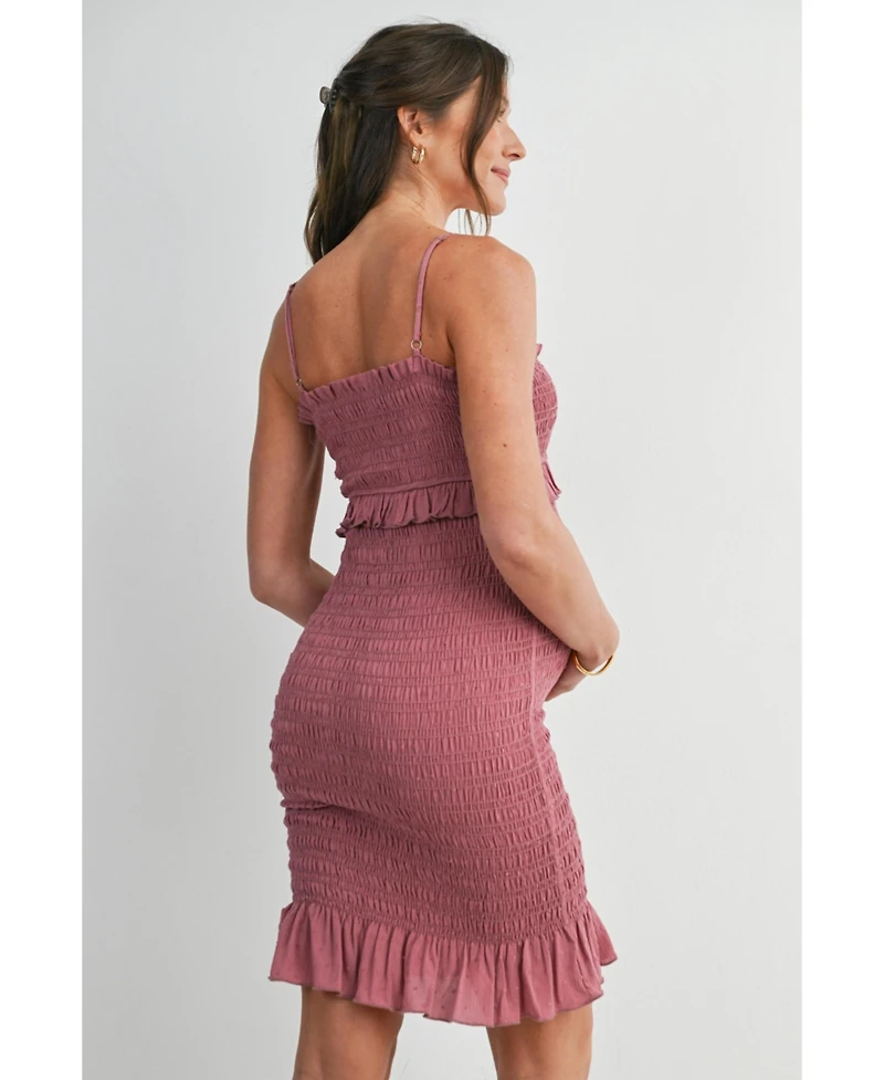 Hello Miz Maternity Smocked Spaghetti Strap Dress with Ruffle Hem