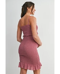 Hello Miz Maternity Smocked Spaghetti Strap Dress with Ruffle Hem
