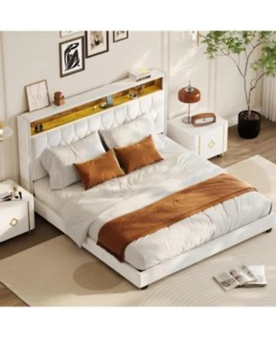 Gaomon Queen Size Floating Bed Frame With Led Lights Velvet Upholstered Platform Storage Headboard No Box Spring Needed