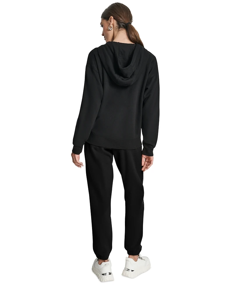 Dkny Women's Outline Logo Tape Zip Front Hoodie