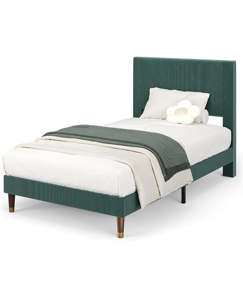 gaomon Bed Frame with Headboard, Corduroy Upholstered Platform Bed with Wooden Slats Support - No Box Spring Needed & Noise Free, Easy Assembly