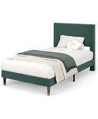 gaomon Bed Frame with Headboard, Corduroy Upholstered Platform Bed with Wooden Slats Support - No Box Spring Needed & Noise Free, Easy Assembly