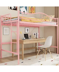 gaomon Twin Loft Bed with Adjustable Ladder & Safety Rail, Heavy-Duty Metal Frame, 400 lb Capacity, Space-Saving, Noise-Free