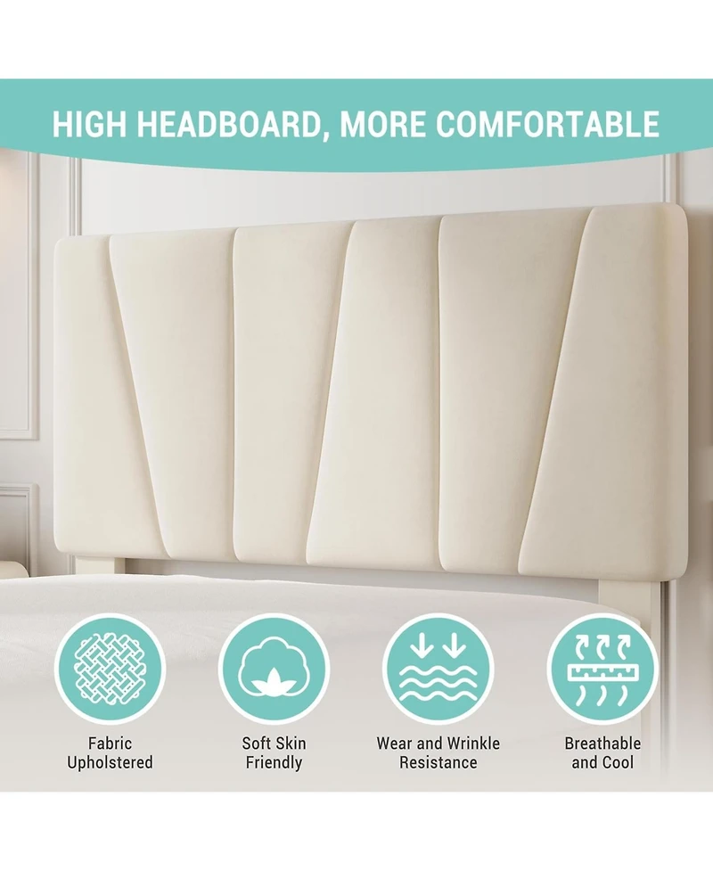 gaomon Twin Velvet Upholstered Tufted Storage Bed Frame with Adjustable Headboard and 2 Drawers