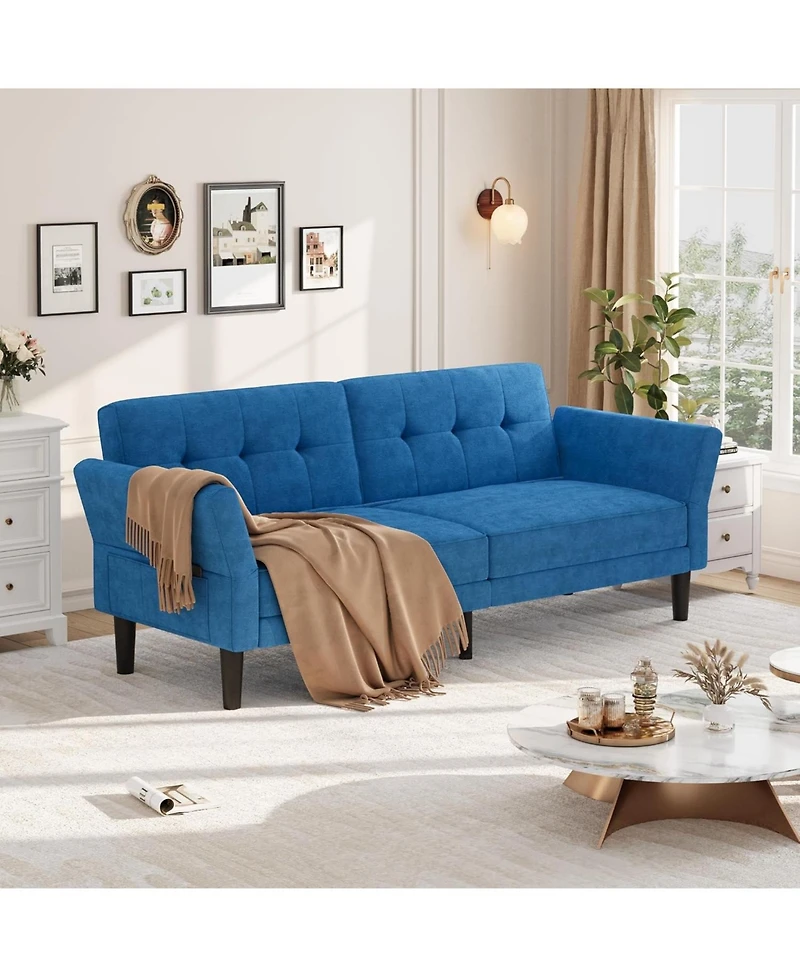 gaomon 89 Inch Futon Sofa Bed, Modern Sleeper Couch with Adjustable Backrest & Armrest, Convertible Futon Couch for Living Room, Bedroom