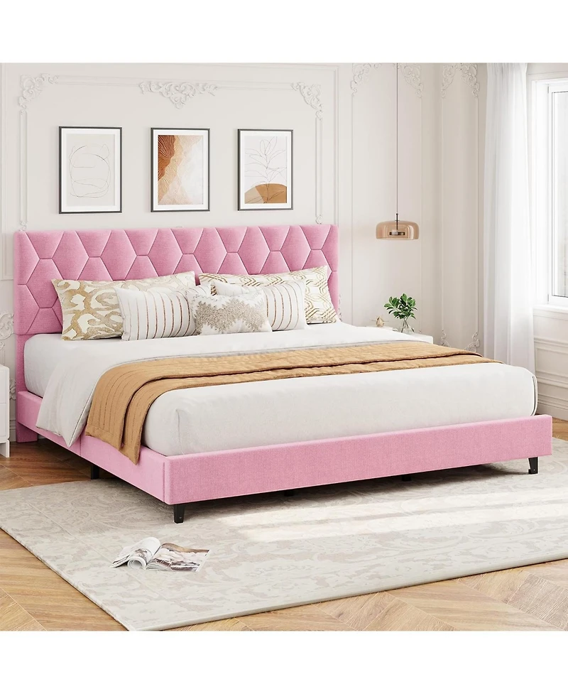 gaomon King Platform Bed Frame with Adjustable Upholstered Headboard, Modern Design, Wooden Slats Support, Triangular Legs, Easy Assembly