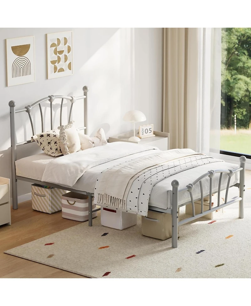 gaomon Twin Kids Bed Frame with Headboard & Footboard, Heart-Shaped Metal Platform Bed, Sturdy Steel Slats, Noise-Free, No Box Spring