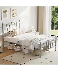 gaomon Twin Kids Bed Frame with Headboard & Footboard, Heart-Shaped Metal Platform Bed, Sturdy Steel Slats, Noise-Free, No Box Spring