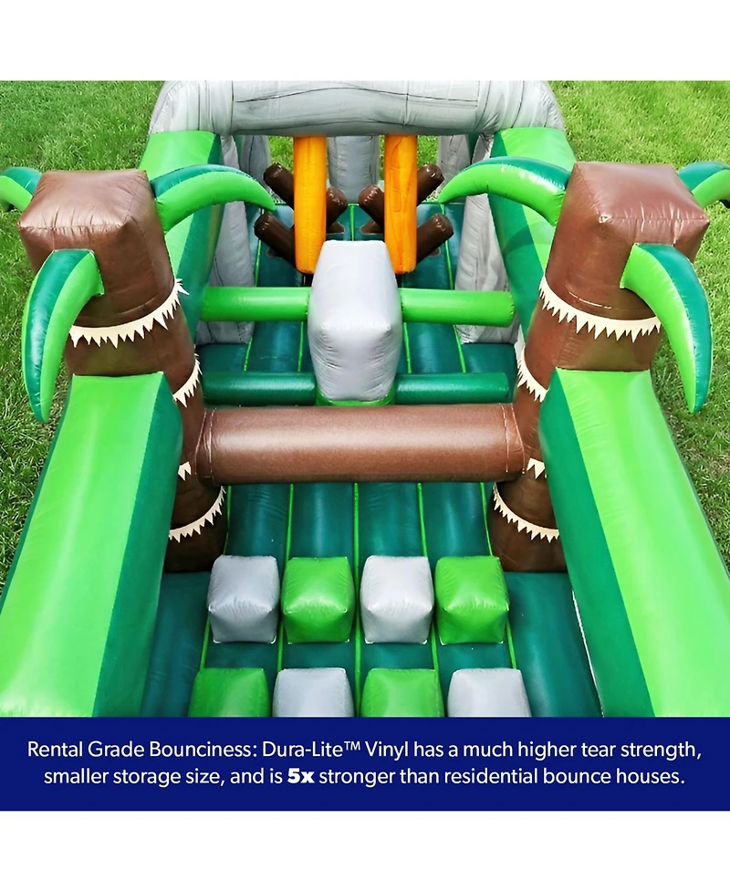 HeroKiddo T-Rex Adventure 42' Inflatable Obstacle Course with Water Slide – Dinosaur Theme, Commercial Grade Pvc Vinyl, Ultimate Backyard Challenge