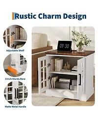 gaomon 24 Inch Farmhouse Nightstand, Tempered Glass Door End Table with Charging Station & Adjustable Shelf