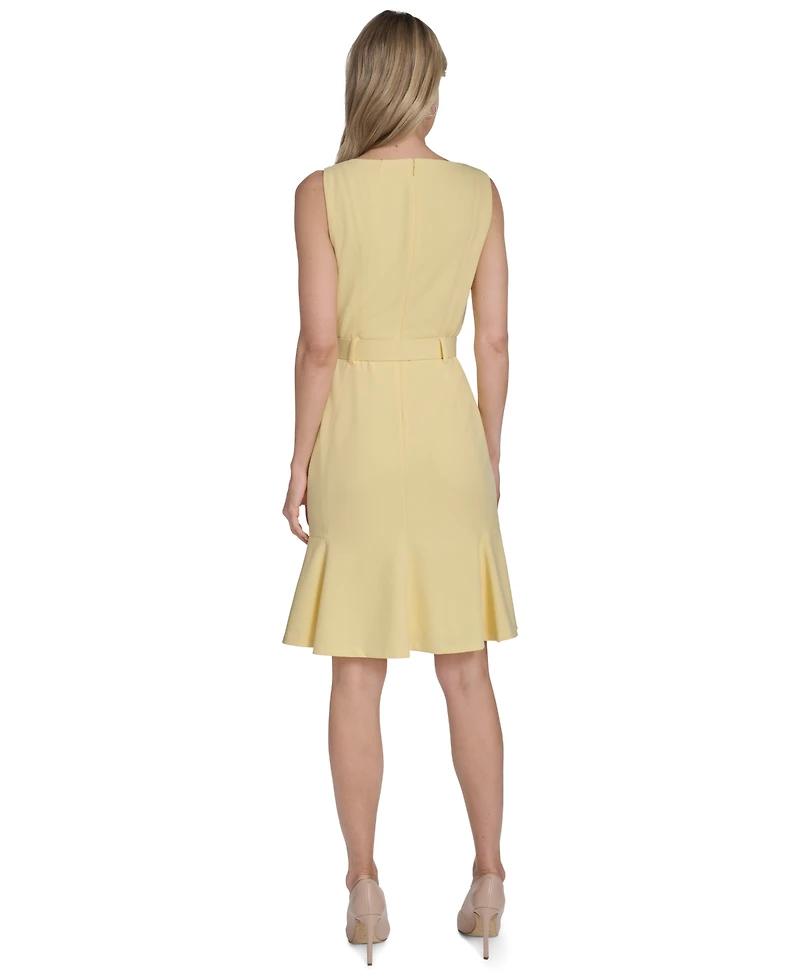 Calvin Klein Women's Belted Pleated Hem Dress