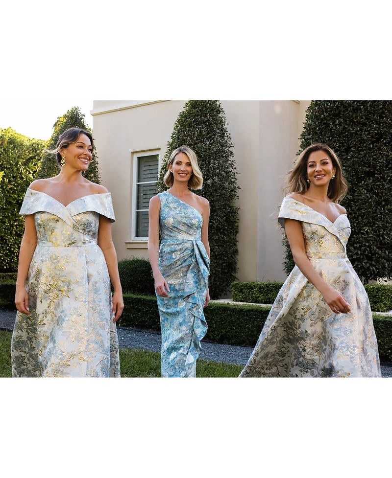 Xscape Women's Metallic Jacquard One-Shoulder Gown